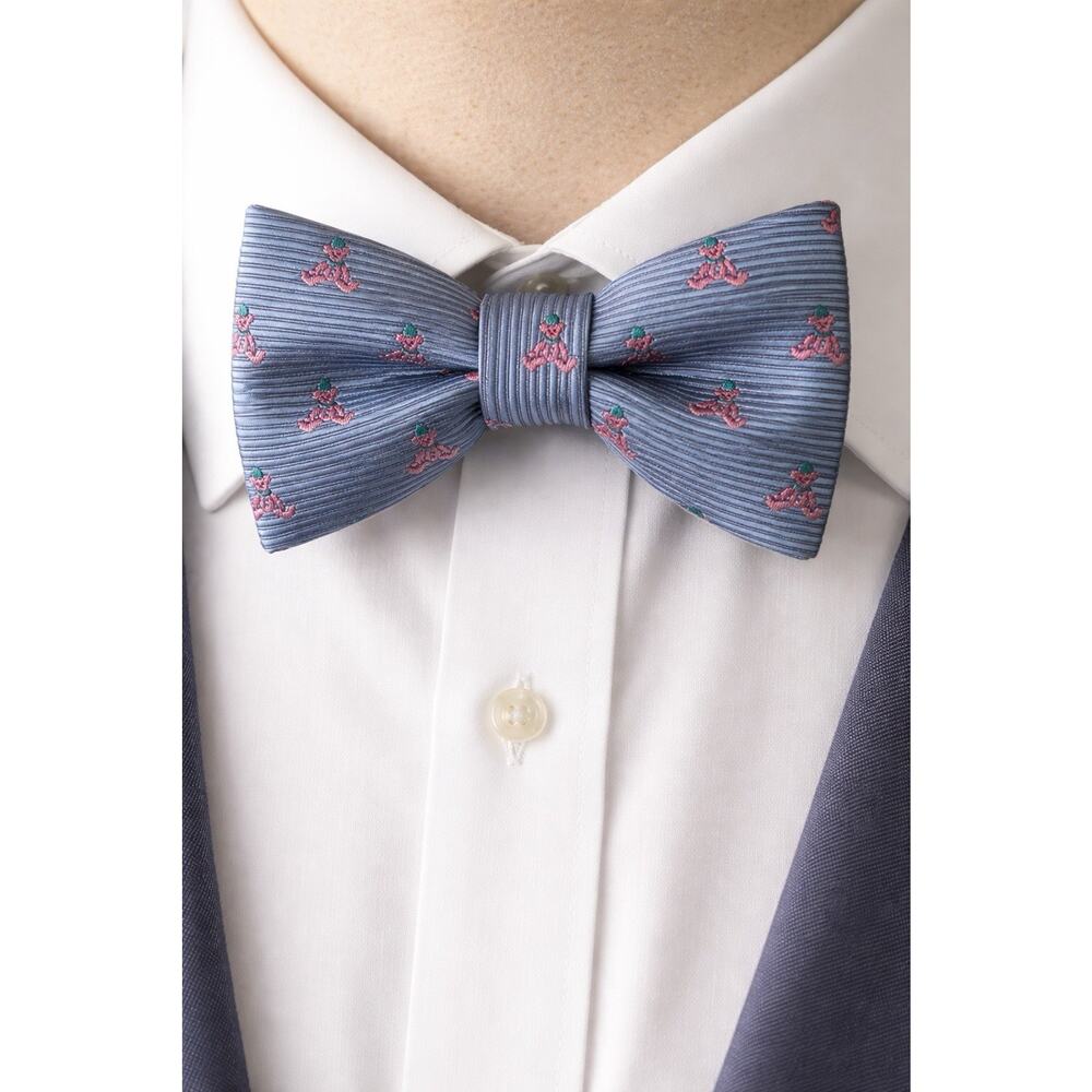 Seigo New York Silk Teddy Bear Bow Tie Blue Striped Novelty Adjustable
